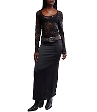Free People Early Sunsets Floral Burnout Lace Scoop Neck Long Sleeve Layering Top