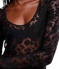 Free People Early Sunsets Floral Burnout Lace Scoop Neck Long Sleeve Layering Top