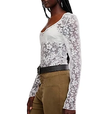 Free People Early Sunsets Floral Burnout Lace Scoop Neck Long Sleeve Layering Top
