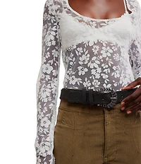 Free People Early Sunsets Floral Burnout Lace Scoop Neck Long Sleeve Layering Top