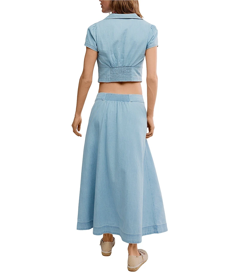 Free People Easy Does It Button Down Top and Midi Skirt Denim Set