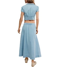 Free People Easy Does It Button Down Top and Midi Skirt Denim Set