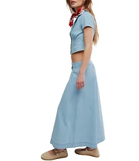 Free People Easy Does It Button Down Top and Midi Skirt Denim Set