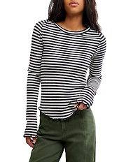 Free People Easy Does It Striped Scoop Neck Long Sleeve Waffle Knit Tee