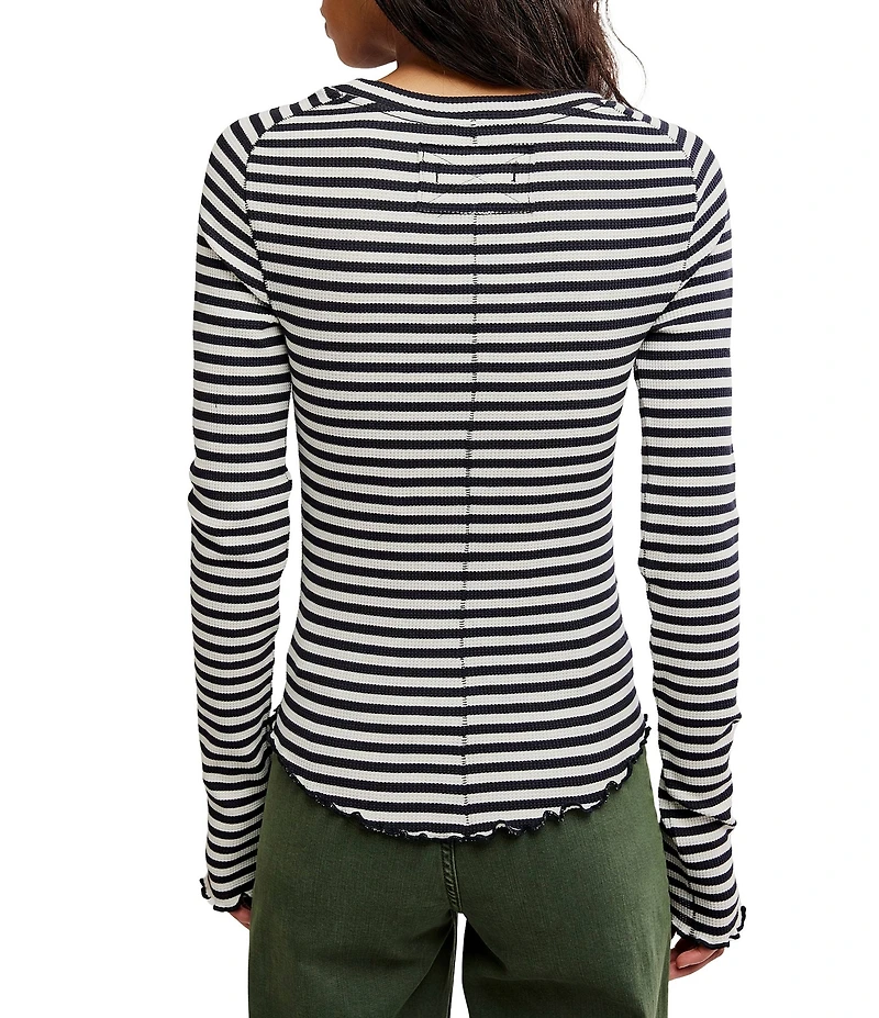 Free People Easy Does It Striped Scoop Neck Long Sleeve Waffle Knit Tee