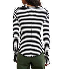 Free People Easy Does It Striped Scoop Neck Long Sleeve Waffle Knit Tee