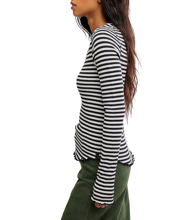 Free People Easy Does It Striped Scoop Neck Long Sleeve Waffle Knit Tee