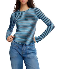 Free People Easy Does It Striped Scoop Neck Long Sleeve Waffle Knit Tee