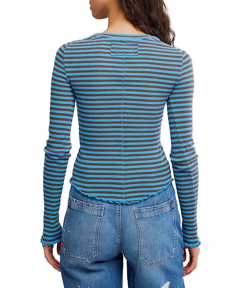 Free People Easy Does It Striped Scoop Neck Long Sleeve Waffle Knit Tee