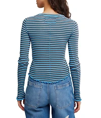 Free People Easy Does It Striped Scoop Neck Long Sleeve Waffle Knit Tee
