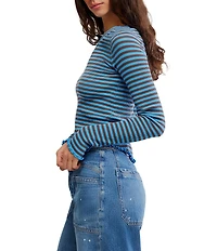 Free People Easy Does It Striped Scoop Neck Long Sleeve Waffle Knit Tee
