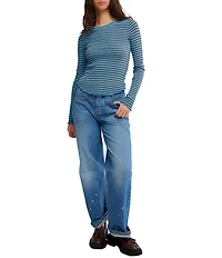 Free People Easy Does It Striped Scoop Neck Long Sleeve Waffle Knit Tee