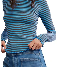 Free People Easy Does It Striped Scoop Neck Long Sleeve Waffle Knit Tee