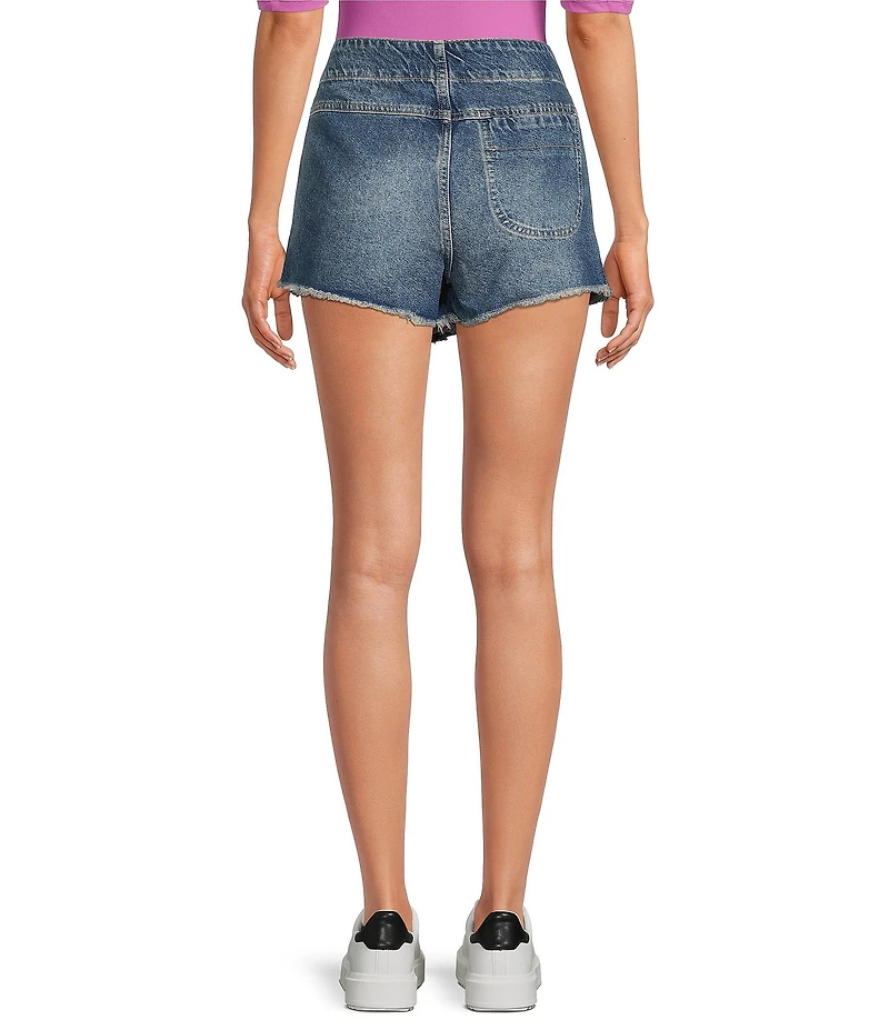 Free People Emmy Denim High Waisted Asymmetric Raw Hem Tie Side Mini Skort