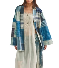 Free People Evie Patchwork V-Neck Long Sleeve Tie-Waist Kimono Jacket