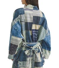 Free People Evie Patchwork V-Neck Long Sleeve Tie-Waist Kimono Jacket