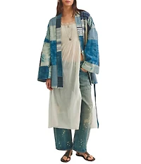 Free People Evie Patchwork V-Neck Long Sleeve Tie-Waist Kimono Jacket