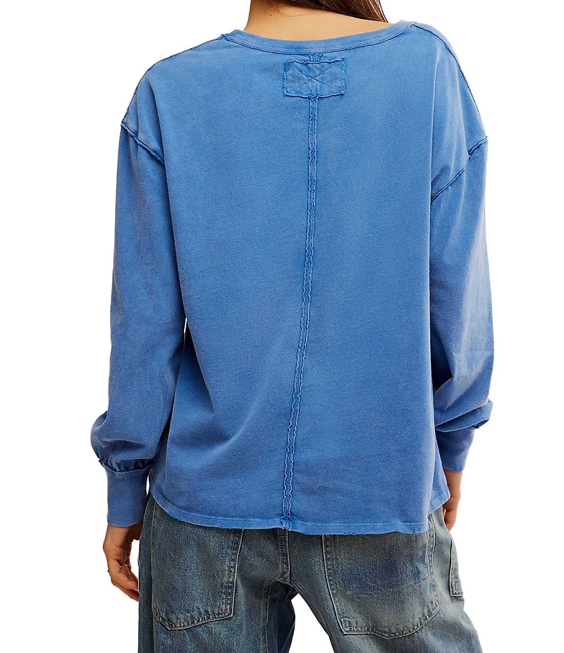 Free People Fade Into You Scoop Neck Long Sleeve Front Pocket Tee Shirt
