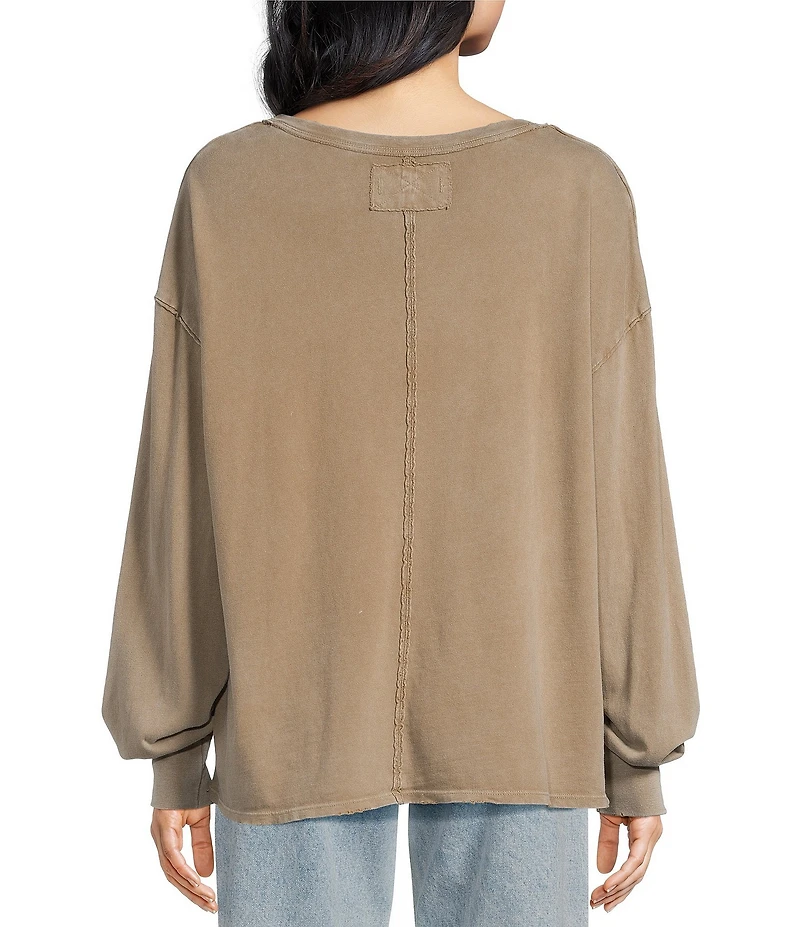 Free People Fade Into You Scoop Neck Long Sleeve Front Pocket Tee Shirt