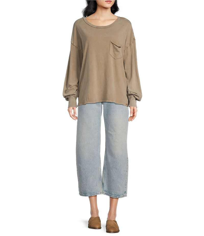 Free People Fade Into You Scoop Neck Long Sleeve Front Pocket Tee Shirt