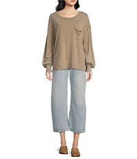 Free People Fade Into You Scoop Neck Long Sleeve Front Pocket Tee Shirt