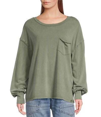 Free People Fade Into You Scoop Neck Long Sleeve Front Pocket Tee Shirt