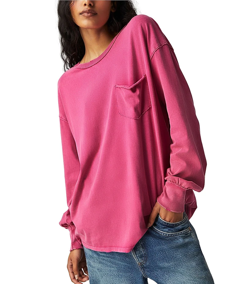 Free People Fade Into You Scoop Neck Long Sleeve Front Pocket Tee Shirt