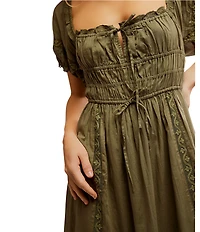 Free People Falling Sun Square Neck Short Puff Sleeve Tiered Midi Dress