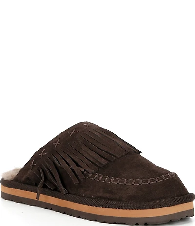 Free People Fallon Suede Fringe Moccasin Mules
