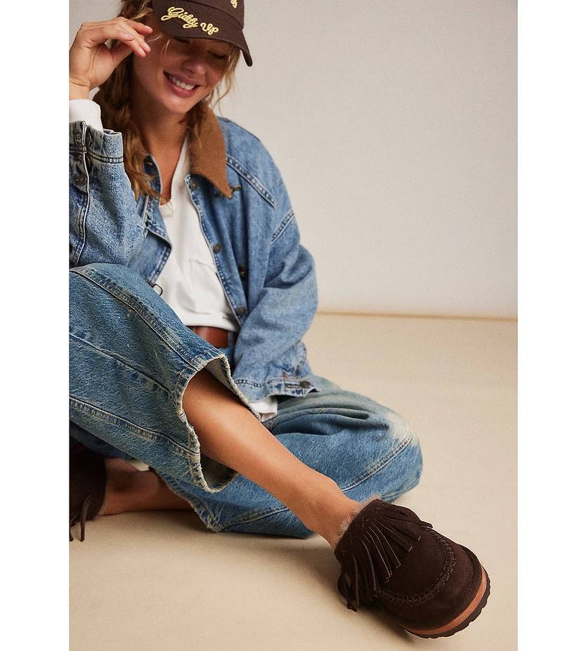 Free People Fallon Suede Fringe Moccasin Mules