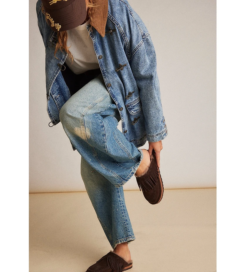 Free People Fallon Suede Fringe Moccasin Mules