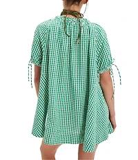Free People Farley Gingham Scoop Neck Short Sleeve Tunic