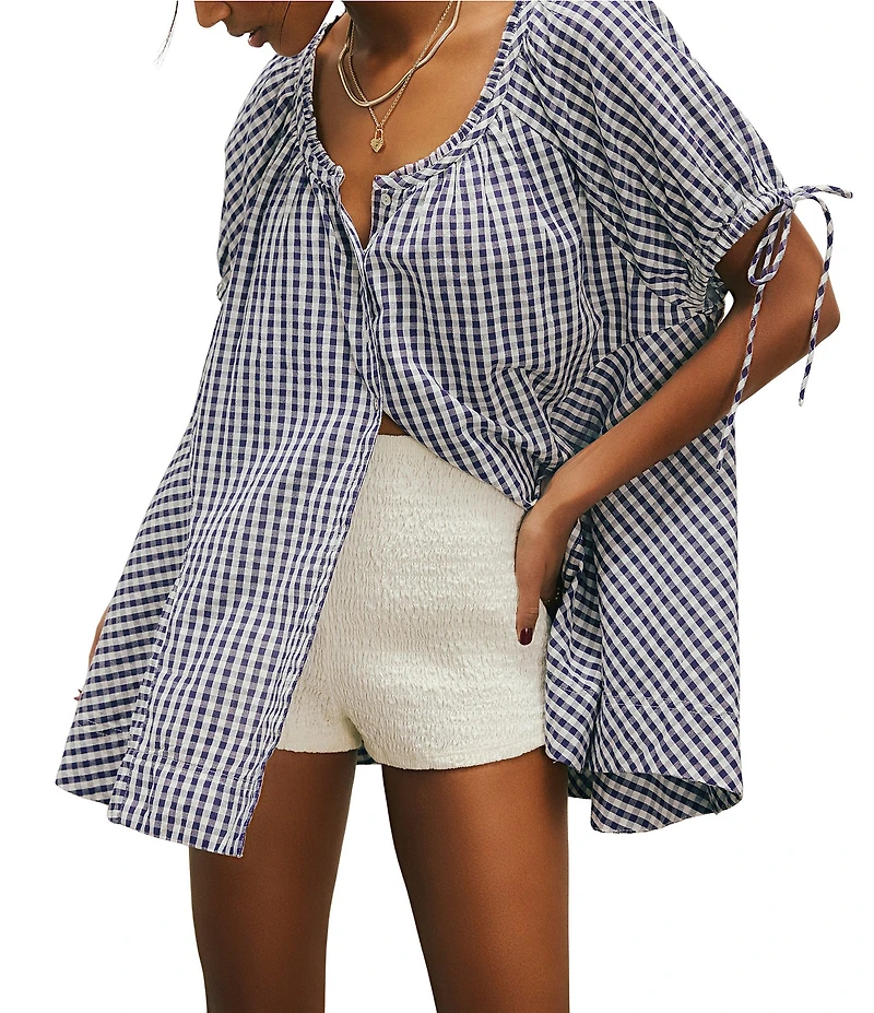 Free People Farley Gingham Scoop Neck Short Sleeve Tunic