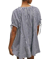 Free People Farley Gingham Scoop Neck Short Sleeve Tunic
