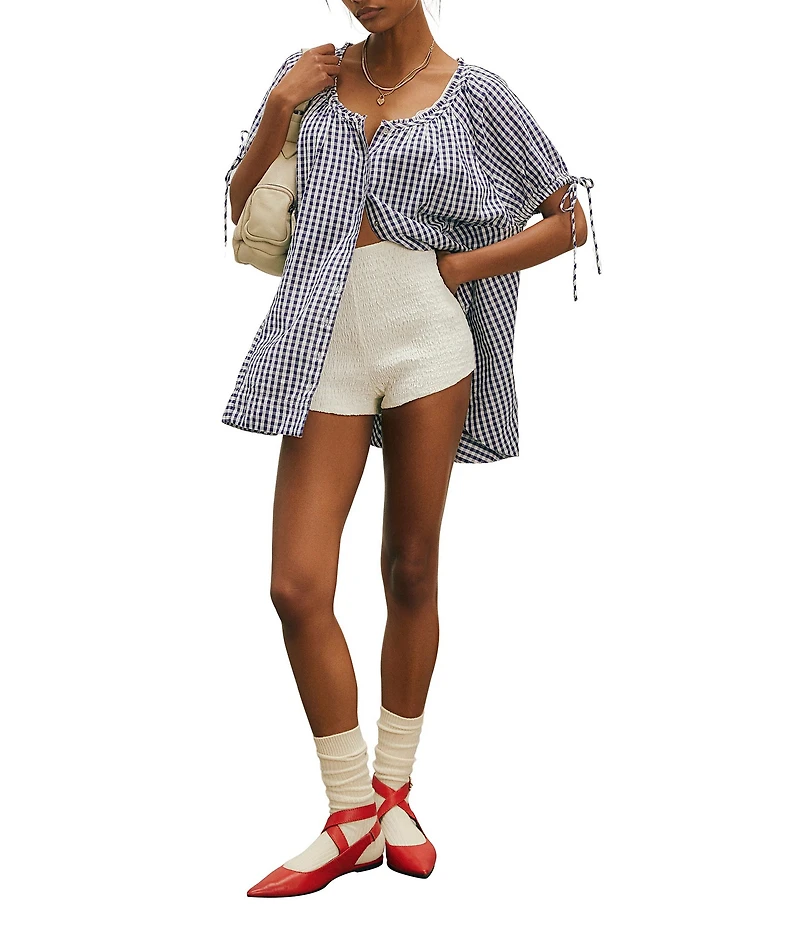 Free People Farley Gingham Scoop Neck Short Sleeve Tunic