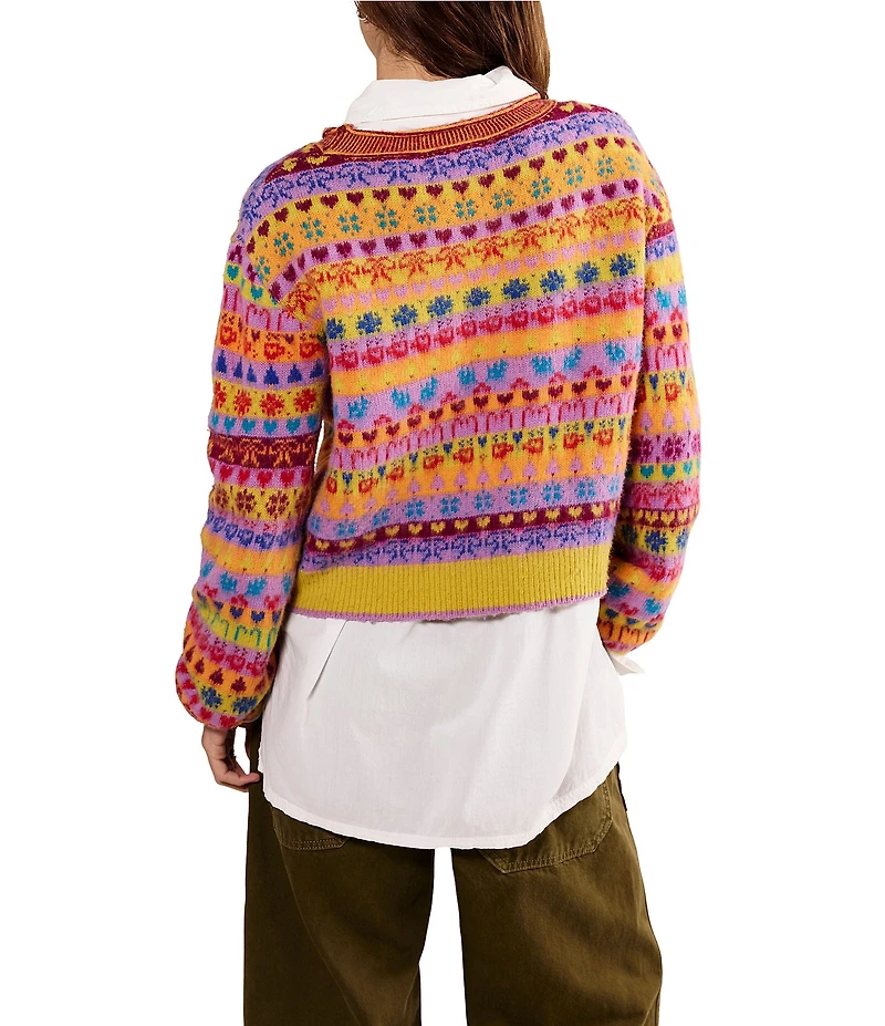 Free People Favorite Things Wool Blend Printed Crew Neck Long Sleeve Sweater