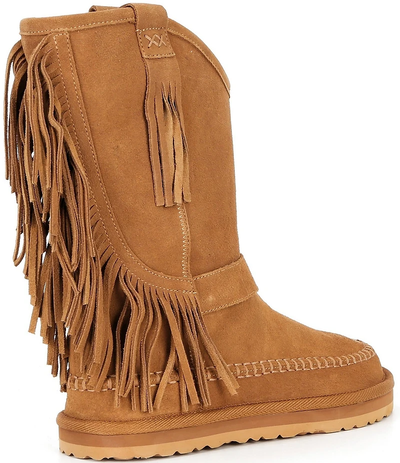 Free People Faye Suede Fringe Mid Calf Boots