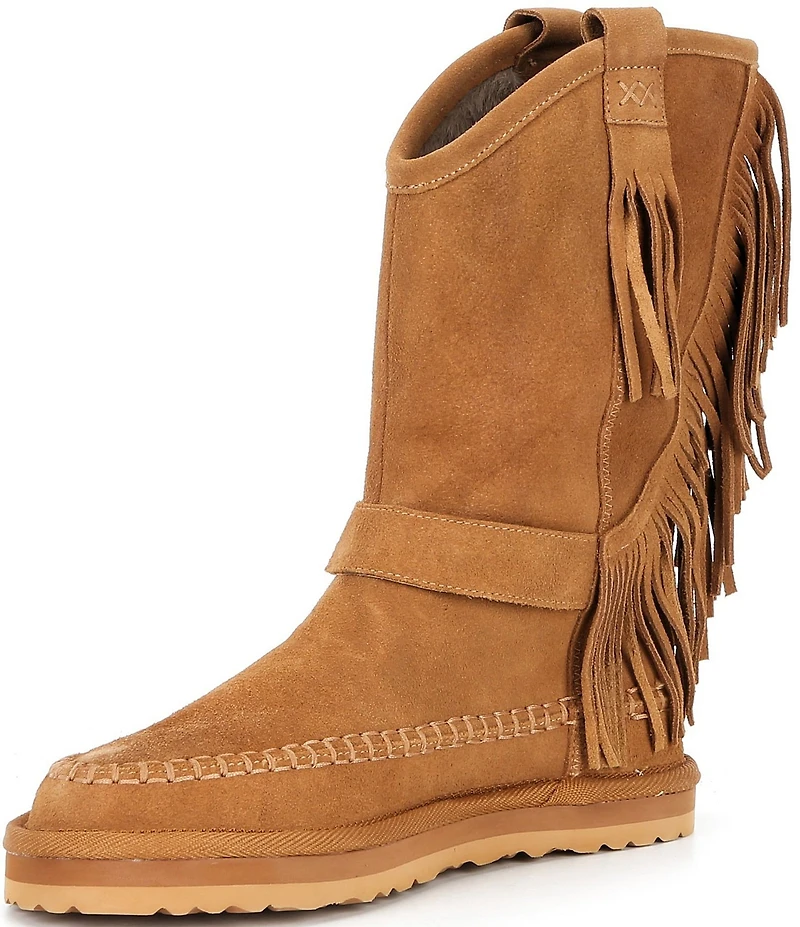 Free People Faye Suede Fringe Mid Calf Boots