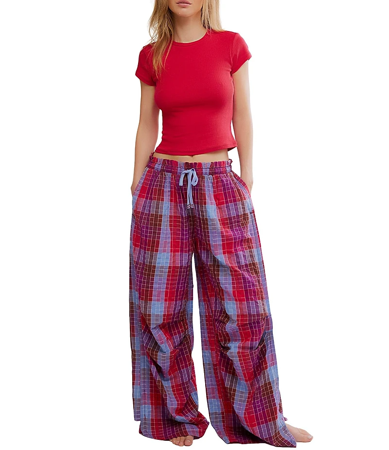 Free People Find The Time Woven Plaid Print Lounge Pants
