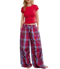 Free People Find The Time Woven Plaid Print Lounge Pants