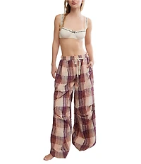 Free People Find The Time Woven Plaid Print Lounge Pants