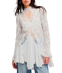 Free People First Crush Lace Mock Neck Long Sleeve High-Low Tunic Top