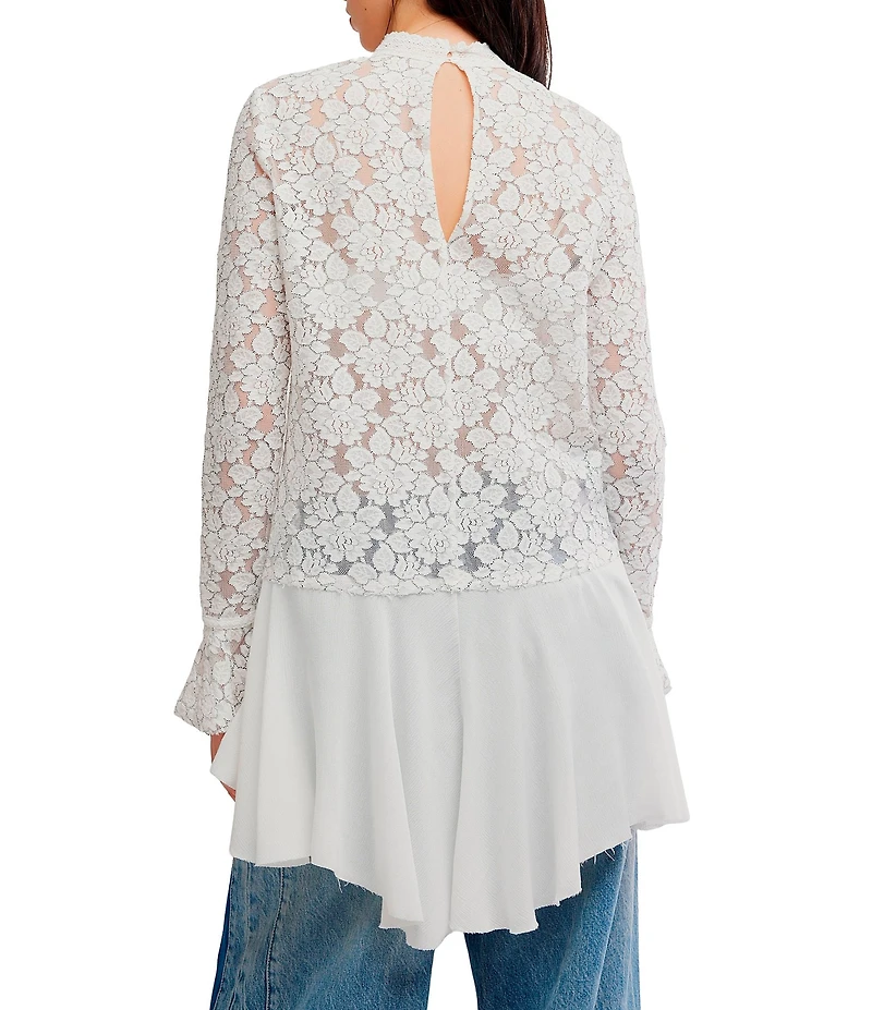 Free People First Crush Lace Mock Neck Long Sleeve High-Low Tunic Top