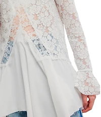 Free People First Crush Lace Mock Neck Long Sleeve High-Low Tunic Top