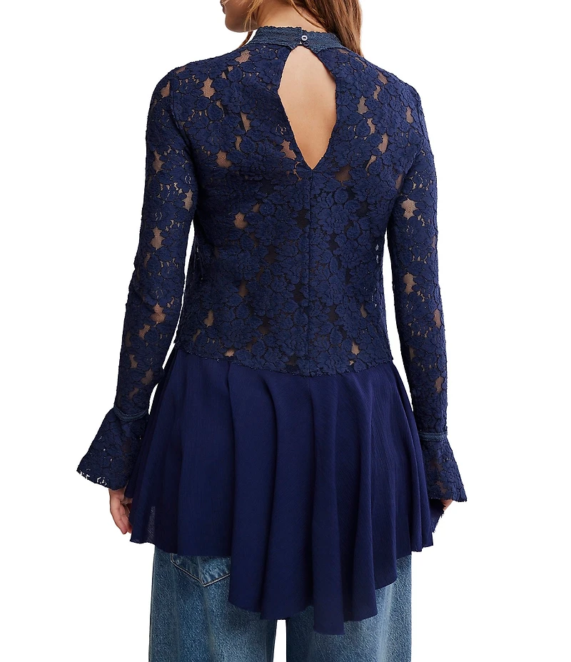 Free People First Crush Lace Mock Neck Long Sleeve High-Low Tunic Top