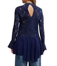 Free People First Crush Lace Mock Neck Long Sleeve High-Low Tunic Top