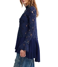 Free People First Crush Lace Mock Neck Long Sleeve High-Low Tunic Top