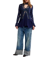 Free People First Crush Lace Mock Neck Long Sleeve High-Low Tunic Top