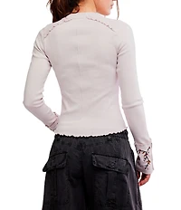 Free People Fleur Embroidered Henley Neck Long Sleeve Top