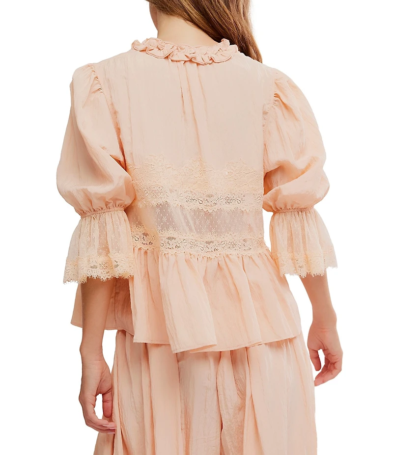 Free People Forever Young Woven 3/4 Sleeve Split Round Neck Bed Jacket